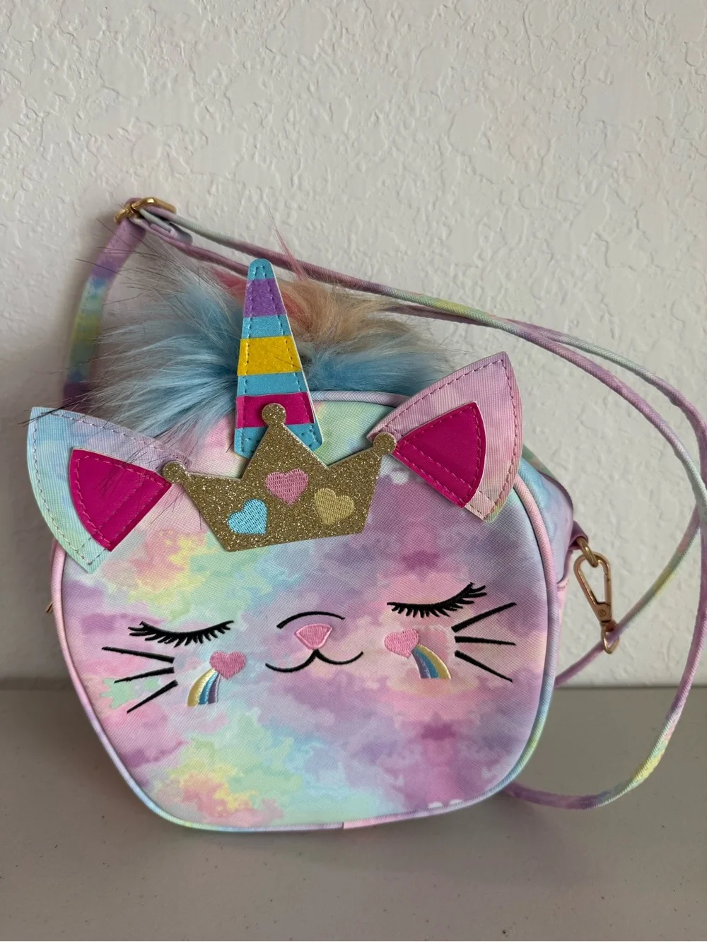 New girls Under One Sky Pastel Rainbow Unicorn-Cat Crossbody Bag with Pink